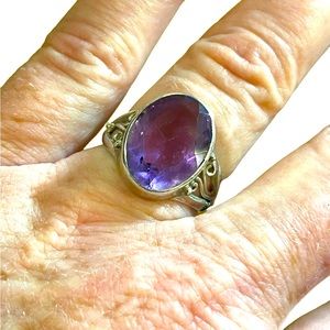 Lovely hand made bezel set ornate filagree sterling 925 silver amethyst ring